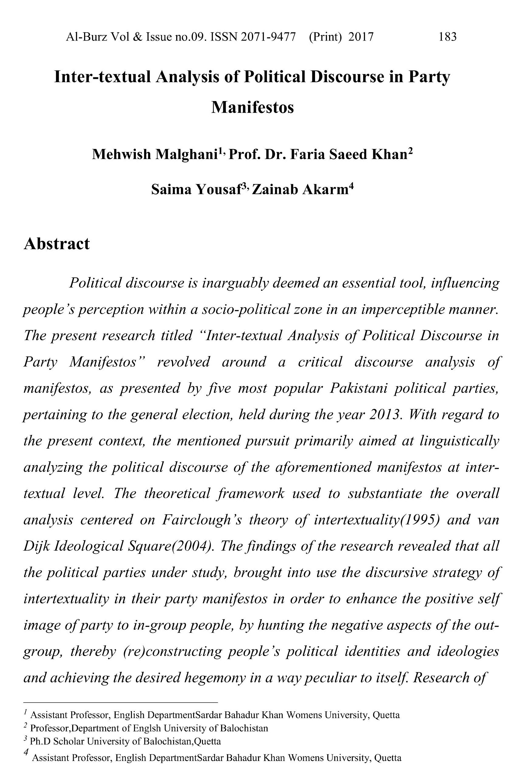 Inter-textual Analysis of Political Discourse in Party Manifestos